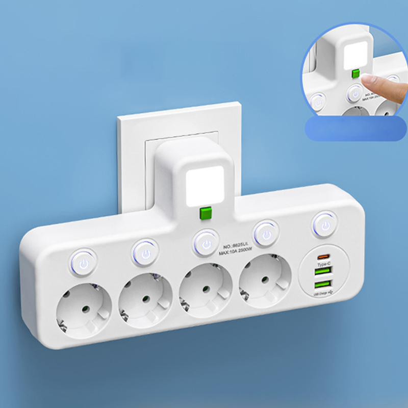 VirtaHubi™ – Monipuolinen jatkopistorasia USB-latauksella ja pehmeällä yövalolla