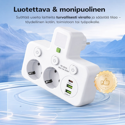 VirtaHubi™ – Monipuolinen jatkopistorasia USB-latauksella ja pehmeällä yövalolla