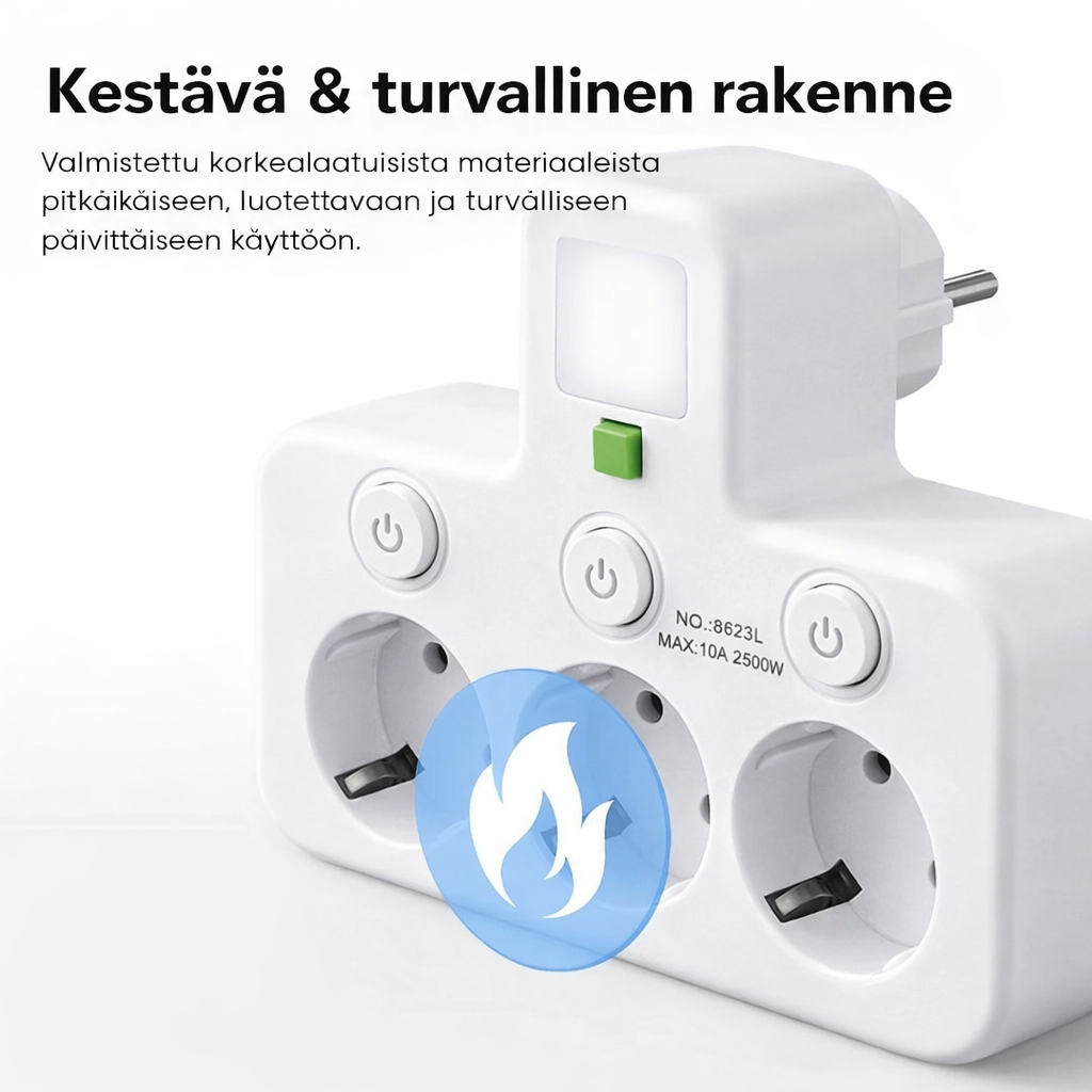 VirtaHubi™ – Monipuolinen jatkopistorasia USB-latauksella ja pehmeällä yövalolla