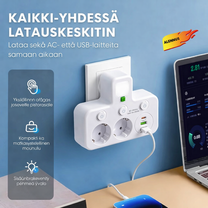 VirtaHubi™ – Monipuolinen jatkopistorasia USB-latauksella ja pehmeällä yövalolla