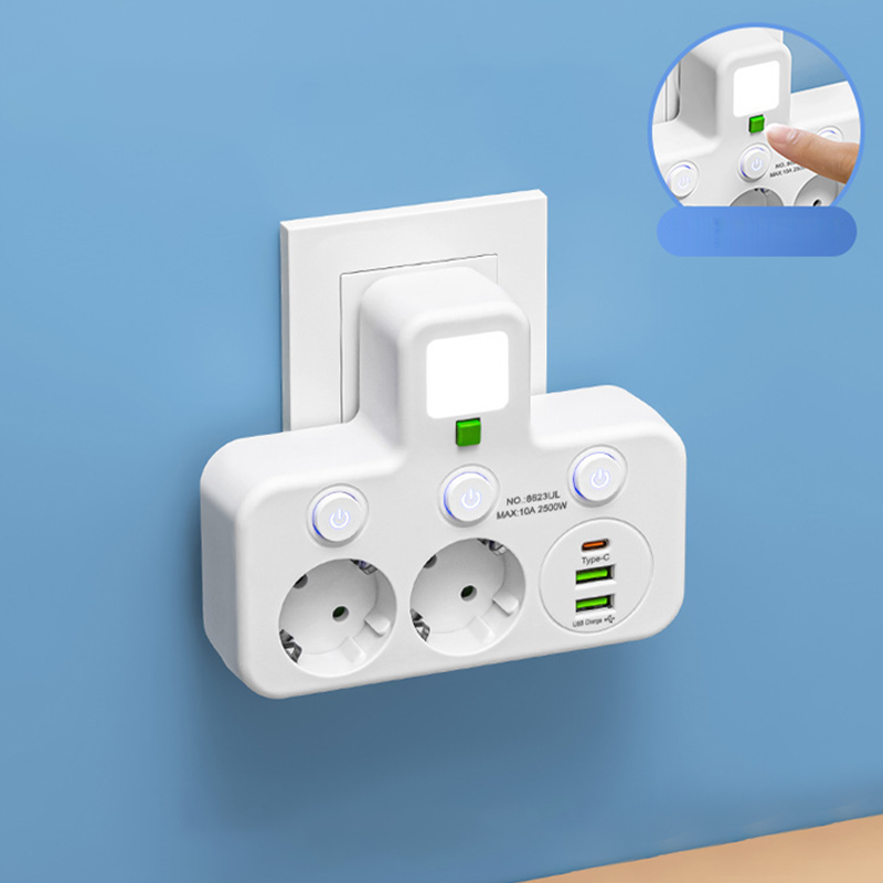 VirtaHubi™ – Monipuolinen jatkopistorasia USB-latauksella ja pehmeällä yövalolla