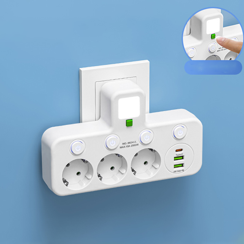 VirtaHubi™ – Monipuolinen jatkopistorasia USB-latauksella ja pehmeällä yövalolla